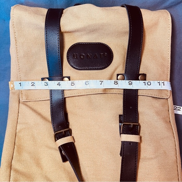 Monat Backpack- tan with faux leather. - Picture 8 of 10